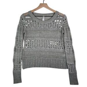 Aeropostale Women's XS Knit Gray Sweater Intricate Open-knit Crochet Design